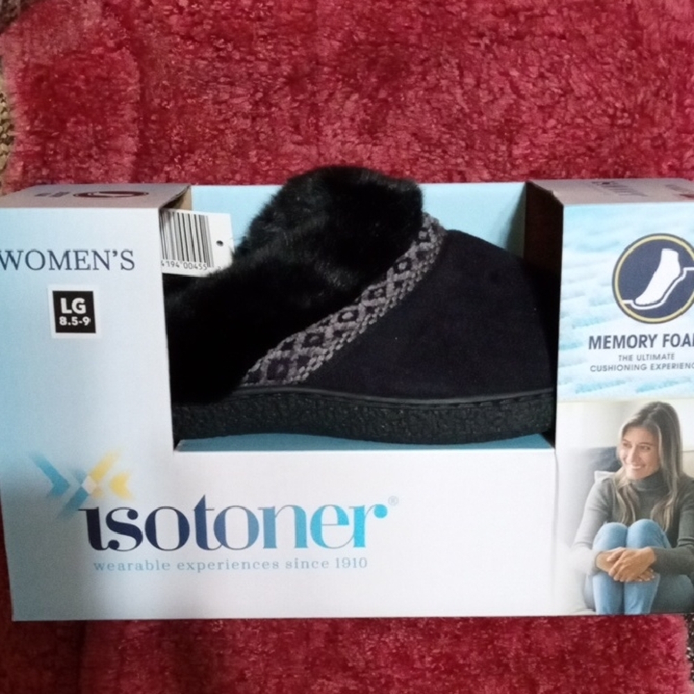 Isotoner Black Slippers Soft Closed Toe Comfort Design